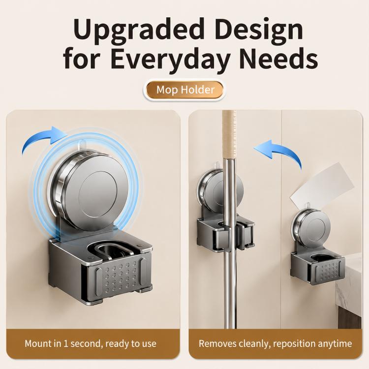 No-drill Suction Cup Wall Mount Mop Holder Broom Storage Clip, Mop Holder, Electroplated Mop Holder, Integrated Mop Holder, Classic Mop Holder, 2pcs Mop Holder, 2pcs Electroplated Mop Holder, 2pcs Integrated Mop Holder, 2pcs Classic Mop Holder         ...