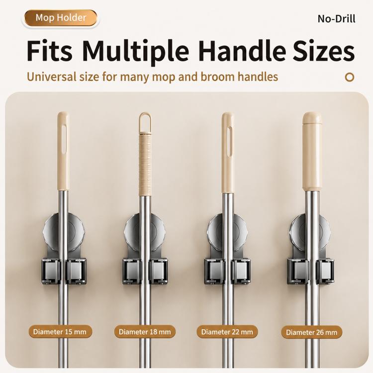 No-drill Suction Cup Wall Mount Mop Holder Broom Storage Clip, Mop Holder, Electroplated Mop Holder, Integrated Mop Holder, Classic Mop Holder, 2pcs Mop Holder, 2pcs Electroplated Mop Holder, 2pcs Integrated Mop Holder, 2pcs Classic Mop Holder         ...