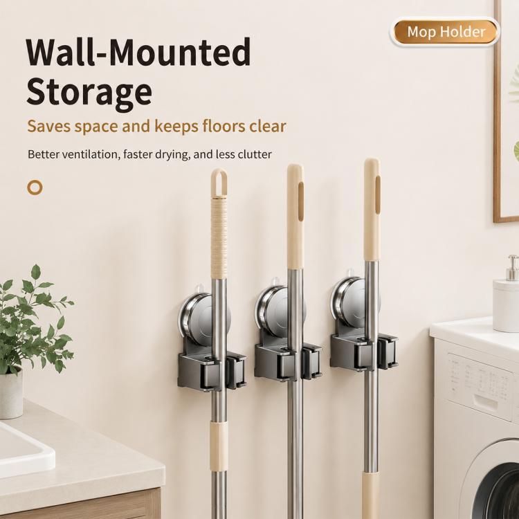 No-drill Suction Cup Wall Mount Mop Holder Broom Storage Clip, Mop Holder, Electroplated Mop Holder, Integrated Mop Holder, Classic Mop Holder, 2pcs Mop Holder, 2pcs Electroplated Mop Holder, 2pcs Integrated Mop Holder, 2pcs Classic Mop Holder         ...