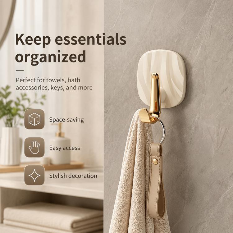 No Drill Light Luxury Plastic Adhesive Hooks Traceless Heavy-Duty Clothes Hook, Gold Hook