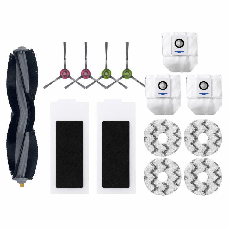 For Ecovacs DEEBOT T20 Pro / T20 Max / T20 Replacement Parts, 14pcs Combo, Main Brush, Activated Carbon Filter, Dual White Side Brush, Dual Grey Side Brush, Mop Pad Holder, Dust Bag, Activated Carbon Dust Bag, White Mop Pad, Grey Mop Pad               ...