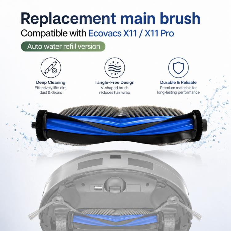 For Ecovacs DEEBOT X11 / X11 Pro Replacement Parts, Main Brush, Side Brush, Roller Mop, Activated Carbon Filter, Filter, Auto Refill and Drain Version Dust Bag, Water Tank Version Dust Bag