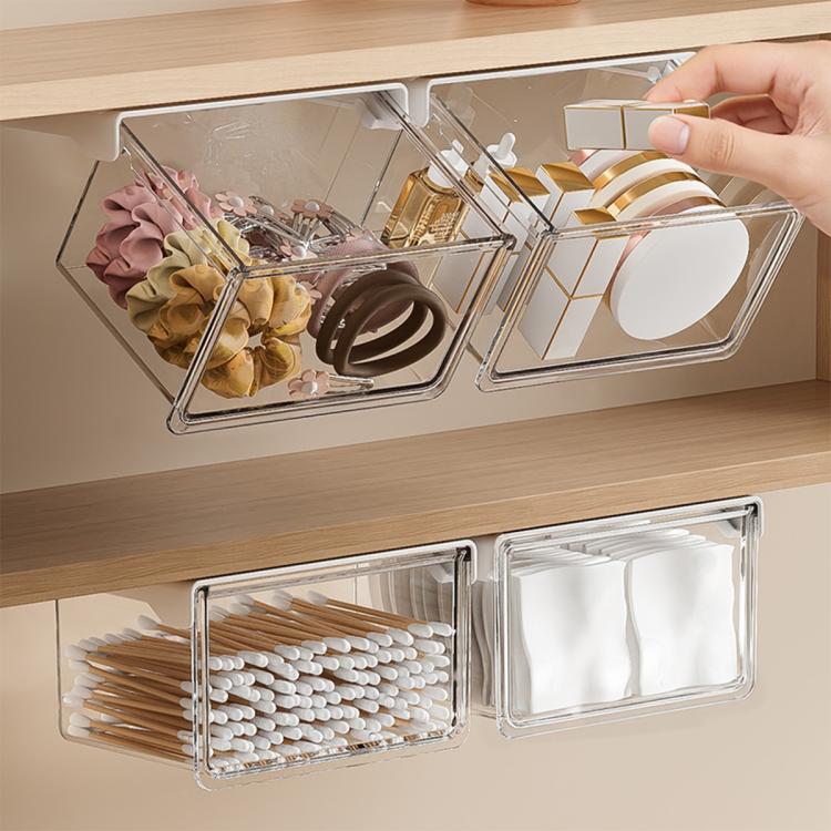 Self Adhesive Transparent Pull-Out Drawer Style Storage Box, 10x10x8.5cm, 15x10x8.5cm, 21.5x10x8.5cm