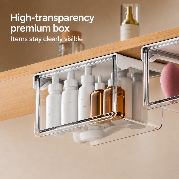 Self Adhesive Transparent Pull-Out Drawer Style Storage Box, 10x10x8.5cm, 15x10x8.5cm, 21.5x10x8.5cm