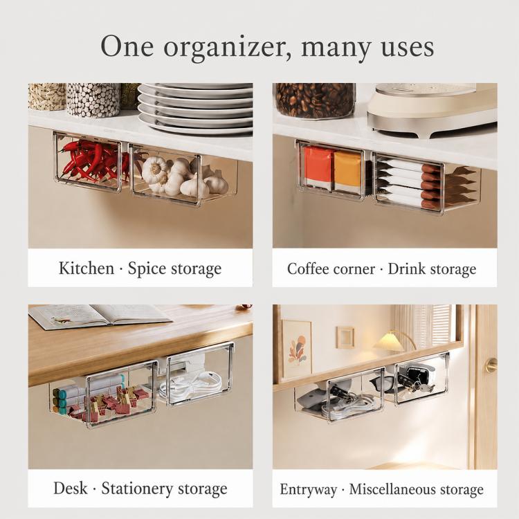 Self Adhesive Transparent Pull-Out Drawer Style Storage Box, 10x10x8.5cm, 15x10x8.5cm, 21.5x10x8.5cm