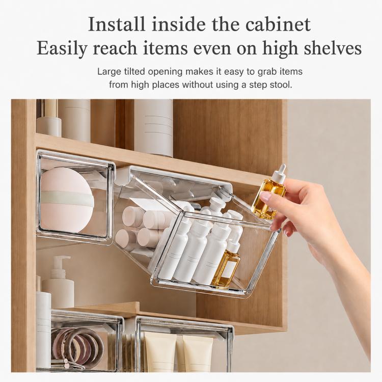 Self Adhesive Transparent Pull-Out Drawer Style Storage Box, 10x10x8.5cm, 15x10x8.5cm, 21.5x10x8.5cm