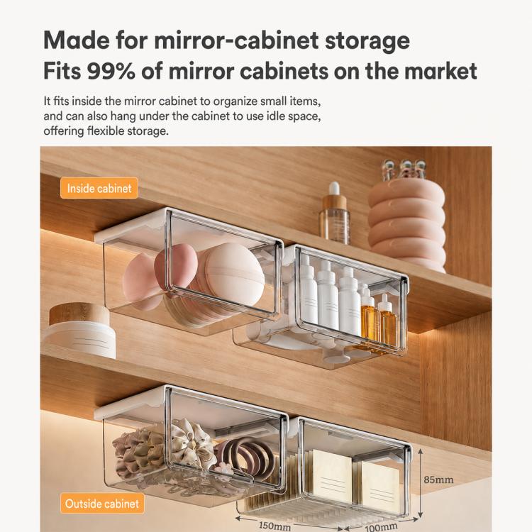 Self Adhesive Transparent Pull-Out Drawer Style Storage Box, 10x10x8.5cm, 15x10x8.5cm, 21.5x10x8.5cm