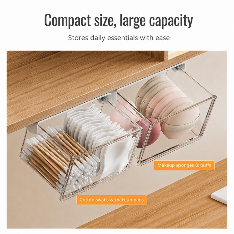 Self Adhesive Transparent Pull-Out Drawer Style Storage Box, 10x10x8.5cm, 15x10x8.5cm, 21.5x10x8.5cm