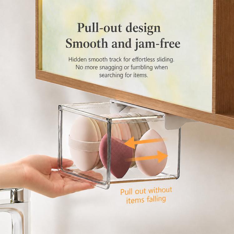Self Adhesive Transparent Pull-Out Drawer Style Storage Box, 10x10x8.5cm, 15x10x8.5cm, 21.5x10x8.5cm