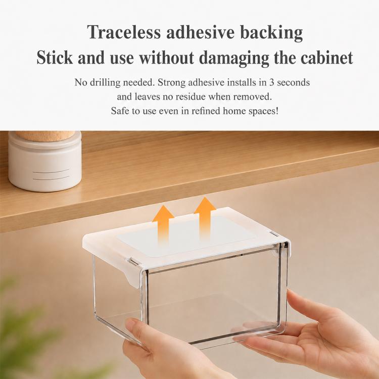 Self Adhesive Transparent Pull-Out Drawer Style Storage Box, 10x10x8.5cm, 15x10x8.5cm, 21.5x10x8.5cm