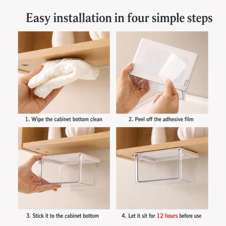 Self Adhesive Transparent Pull-Out Drawer Style Storage Box, 10x10x8.5cm, 15x10x8.5cm, 21.5x10x8.5cm
