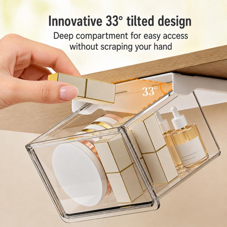 Self Adhesive Transparent Pull-Out Drawer Style Storage Box, 10x10x8.5cm, 15x10x8.5cm, 21.5x10x8.5cm