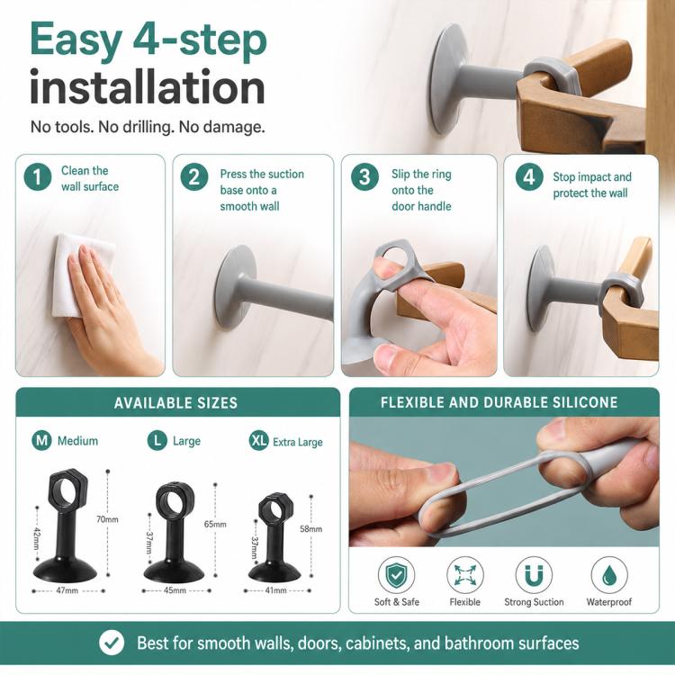 Suction Cup Door Handle Anti-collision Protective Pad, 58x41x17mm, 65x45x19mm, 70x47x21mm
