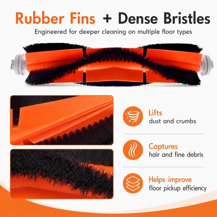 For Xiaomi Robot Vacuum X10 Plus / X20 Plus / S20 / S20 Plus / S10 / S10 Plus / S10 Pro Replacement Parts, Grey Orange Main Brush, Black Orange Main Brush, Rubber Roller Brush, Main Rubber Brush Cover, Main Brush Cover, Grey Side Brush, White Side Brus...