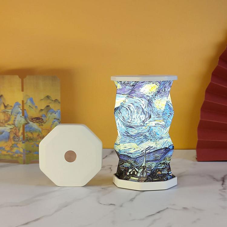 Mini Foldable Rotating Paper LED Lantern Night Light, White, Flying Apsaras, Flowers, Starry Night, Science Fiction, Black Character, Bamboo, Yellow Green, Forest Leaf, Deer, Cherry Blossoms
