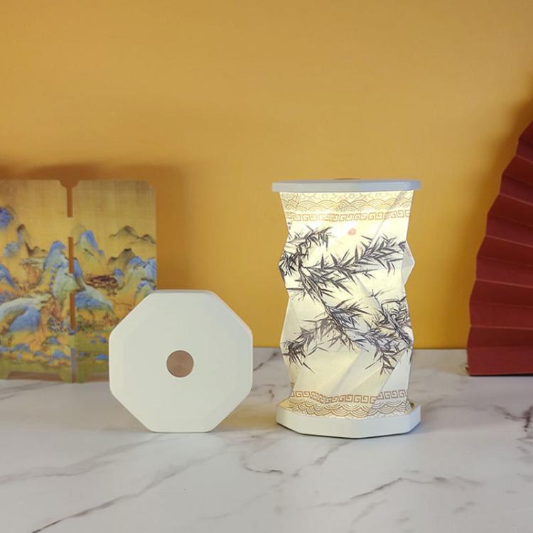 Mini Foldable Rotating Paper LED Lantern Night Light, White, Flying Apsaras, Flowers, Starry Night, Science Fiction, Black Character, Bamboo, Yellow Green, Forest Leaf, Deer, Cherry Blossoms