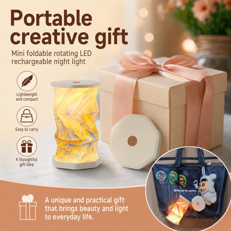 Mini Foldable Rotating Paper LED Lantern Night Light, White, Flying Apsaras, Flowers, Starry Night, Science Fiction, Black Character, Bamboo, Yellow Green, Forest Leaf, Deer, Cherry Blossoms
