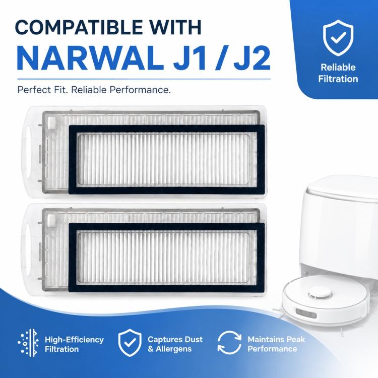 For Narwal J1 / J2 Robot Vacuum Cleaner Replacement Parts, Dual Magnetic Filters, White Full-Fiber Mop Pad, Grey Full-Fiber Mop Pad, Blue Striped Mop Pad, White Striped Mop Pad, 6pcs Combo