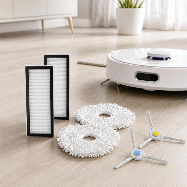 For Narwal J1 / J2 Robot Vacuum Cleaner Replacement Parts, Dual Magnetic Filters, White Full-Fiber Mop Pad, Grey Full-Fiber Mop Pad, Blue Striped Mop Pad, White Striped Mop Pad, 6pcs Combo