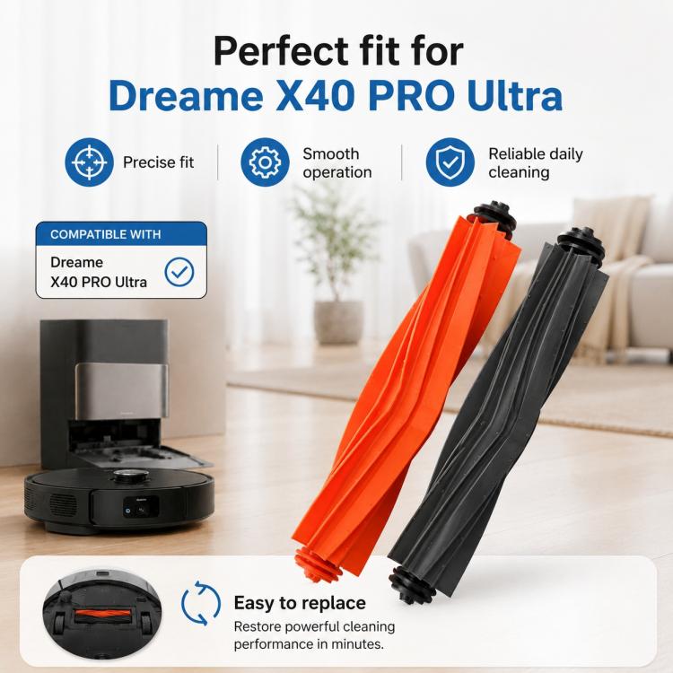 For Dreame X40 Pro Ultra Robot Vacuum Cleaner Replacement Parts, Dual Main Brush, Filter, Side Brush, Mop Pad, Activated Carbon Dust Bag