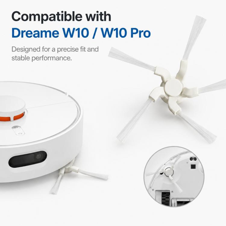 For Dreame W10 / W10 Pro Robot Vacuum Cleaner Replacement Parts, Triangle Side Brush, Filter-Free Dust Box, Dust Box Flap, Main Brush Cover, 5pcs Combo