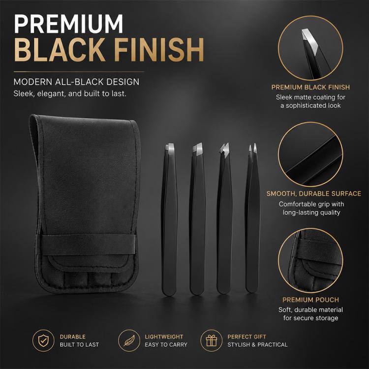 4pcs/Set Stainless Steel Tweezers Eyebrow Shaping Tool Kit with PU Leather Bag
