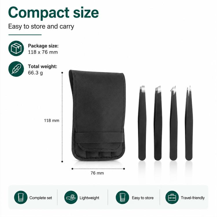 4pcs/Set Stainless Steel Tweezers Eyebrow Shaping Tool Kit with PU Leather Bag