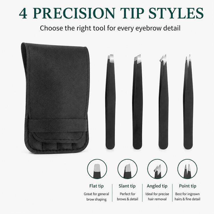 4pcs/Set Stainless Steel Tweezers Eyebrow Shaping Tool Kit with PU Leather Bag
