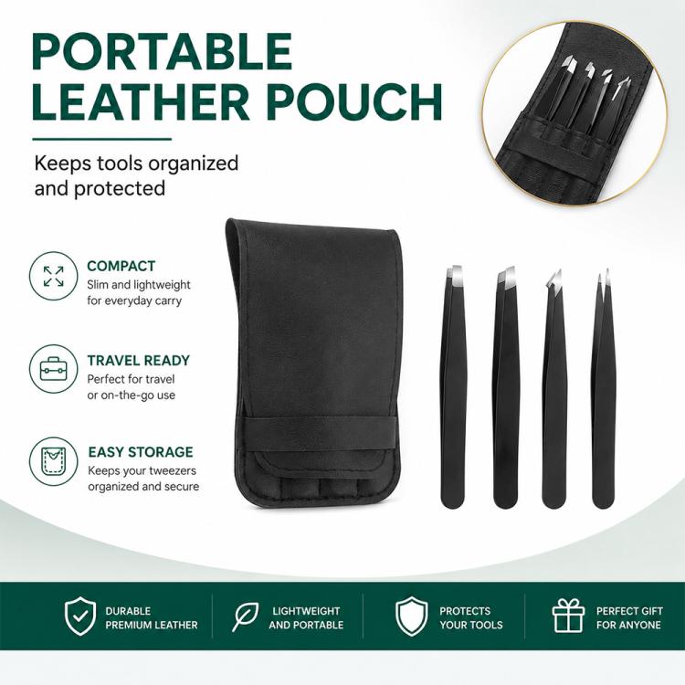4pcs/Set Stainless Steel Tweezers Eyebrow Shaping Tool Kit with PU Leather Bag