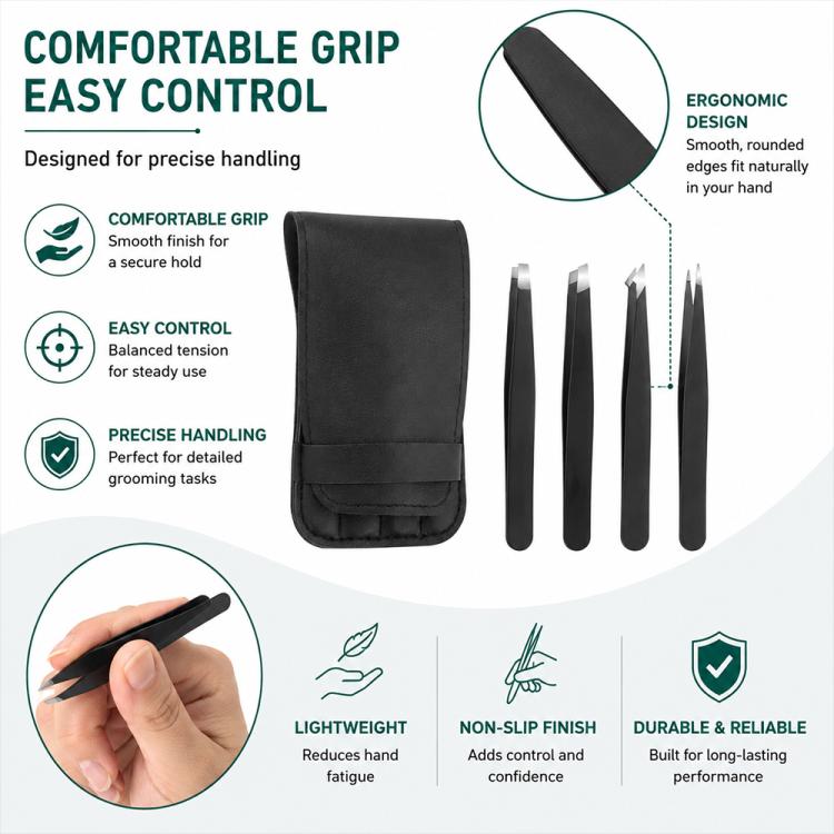 4pcs/Set Stainless Steel Tweezers Eyebrow Shaping Tool Kit with PU Leather Bag