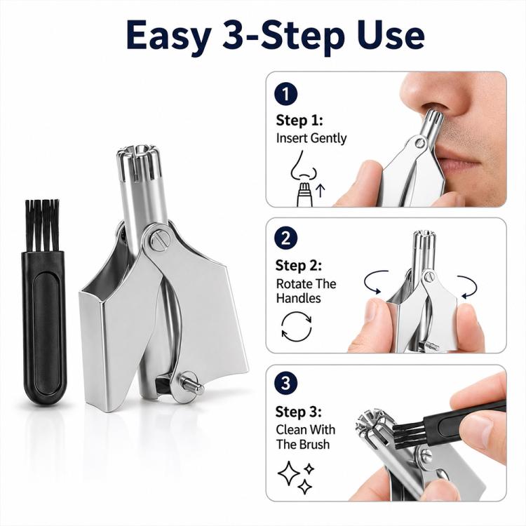 Portable Stainless Steel Manual Nose Hair Trimmer Travel Grooming Tool