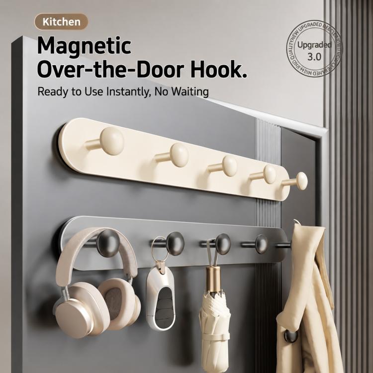 Multifunctional Magnetic Storage Hook Rack Wall Mounted No Drilling Hook Rail, 4 Hooks, 5 Hooks, 6 Hooks
