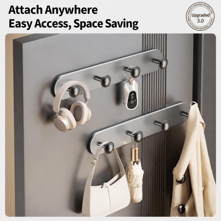 Multifunctional Magnetic Storage Hook Rack Wall Mounted No Drilling Hook Rail, 4 Hooks, 5 Hooks, 6 Hooks