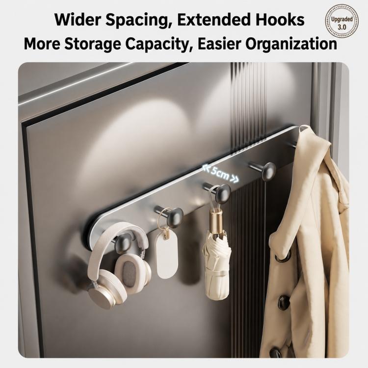Multifunctional Magnetic Storage Hook Rack Wall Mounted No Drilling Hook Rail, 4 Hooks, 5 Hooks, 6 Hooks