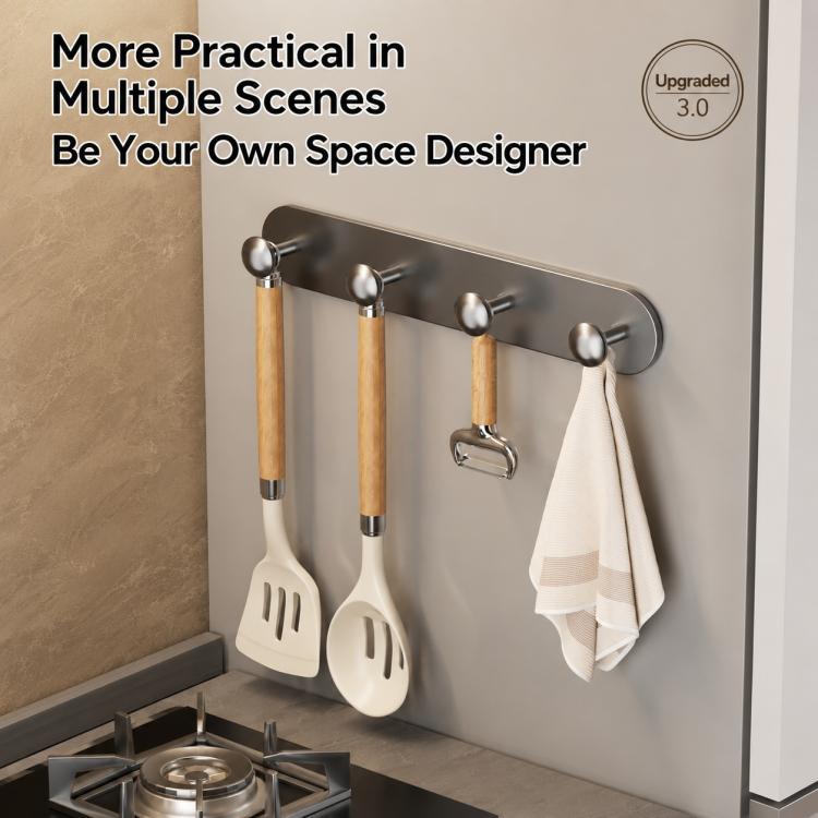 Multifunctional Magnetic Storage Hook Rack Wall Mounted No Drilling Hook Rail, 4 Hooks, 5 Hooks, 6 Hooks