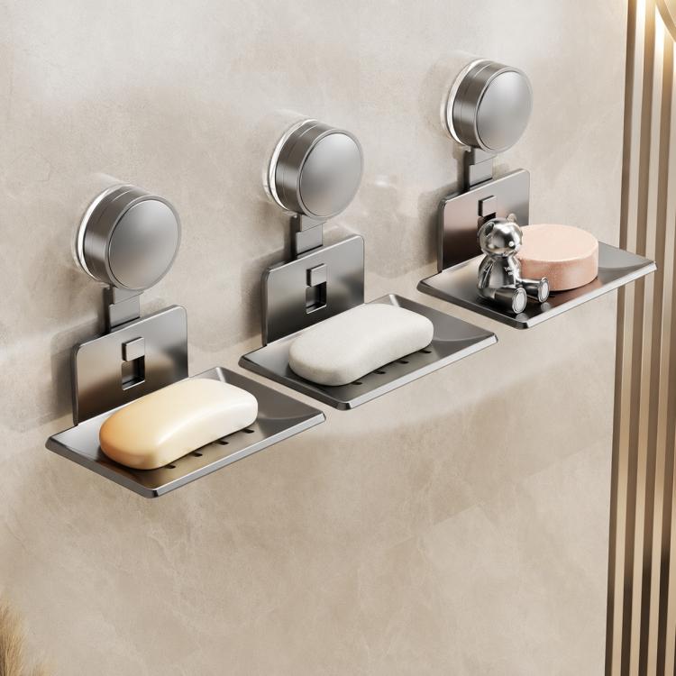 No Drilling Wall Mounted Suction Cup Soap Holder Drainable Metal Storage Tray, Single Pack, 2pcs Pack, 3pcs Pack