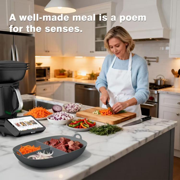 For Thermomix TM7 Food Processor Food Grade Silicone Divided Steamer Tray Replacement Part, Silicone Divided Steamer Tray-Grey, Silicone Divided Steamer Tray-Black