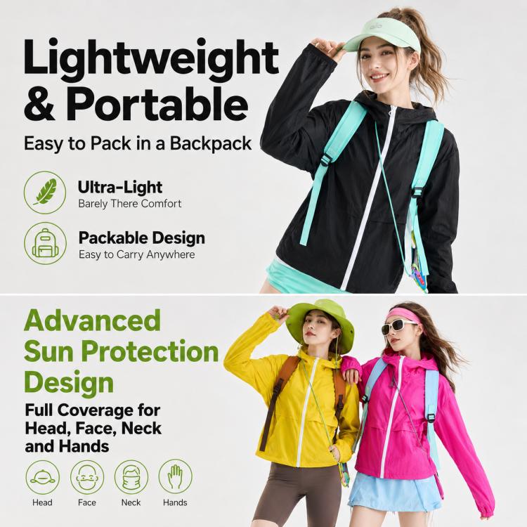 UPF50+ Cooling Fiber Lightweight Breathable Sun Protection Coat, XL, 2XL, 3XL