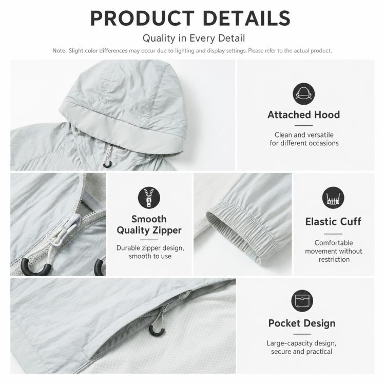 UPF50+ Lightweight Breathable Sun Protection Coat with Black Rubber Brim Hood, S, M, L, XL, 2XL, 3XL