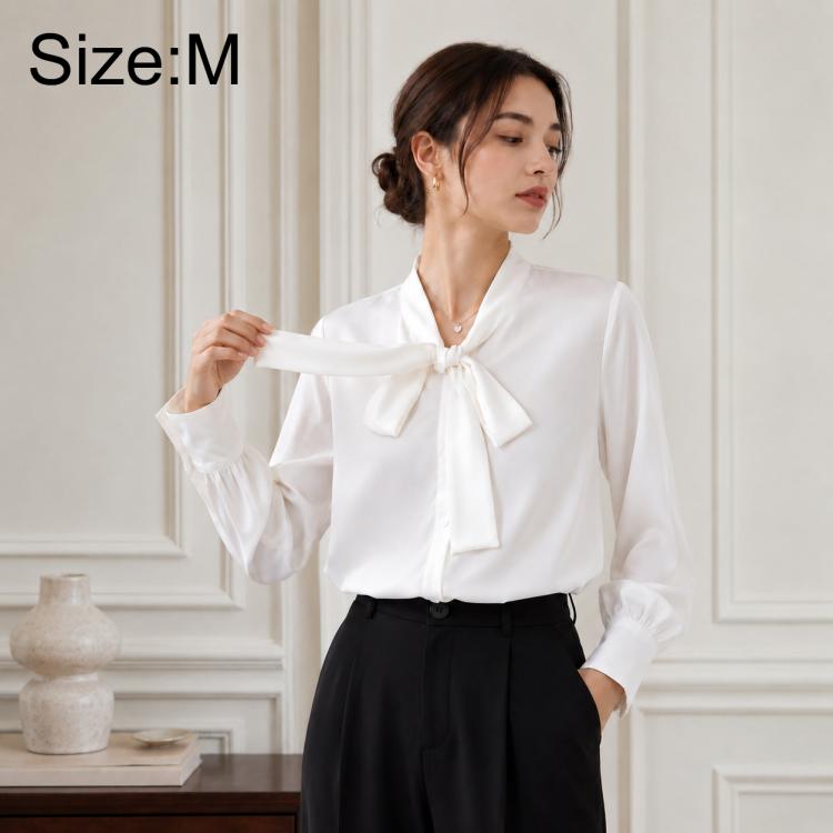 Bow Tie Neck Blouse Long Sleeve Women Casual Office Shirt, S, M, L, XL