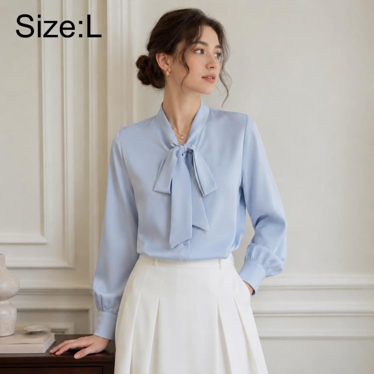 Bow Tie Neck Blouse Long Sleeve Women Casual Office Shirt, S, M, L, XL
