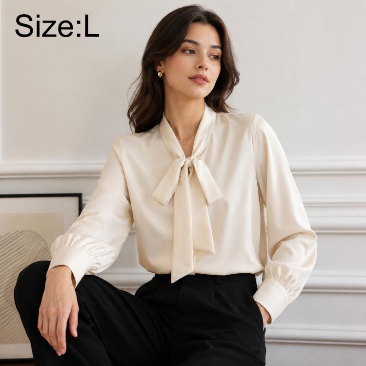 Bow Tie Neck Blouse Long Sleeve Women Casual Office Shirt, S, M, L, XL