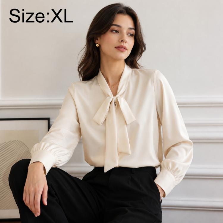 Bow Tie Neck Blouse Long Sleeve Women Casual Office Shirt, S, M, L, XL