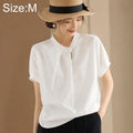 Vintage Overlap Collar Women Short Sleeve Shirt, M, L, XL, 2XL