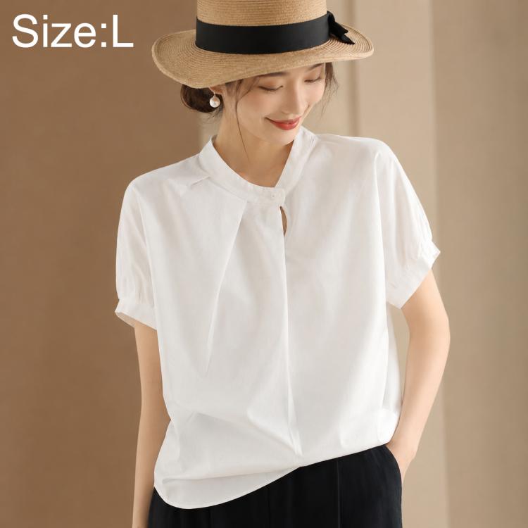 Vintage Overlap Collar Women Short Sleeve Shirt, M, L, XL, 2XL