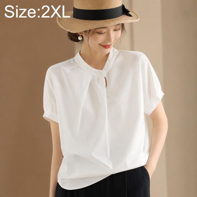 Vintage Overlap Collar Women Short Sleeve Shirt, M, L, XL, 2XL