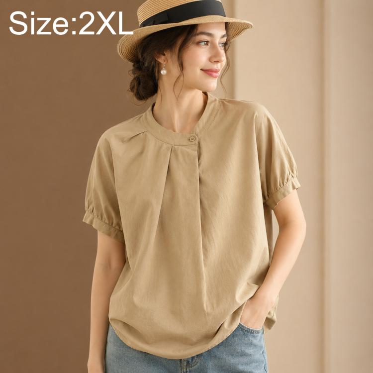 Vintage Overlap Collar Women Short Sleeve Shirt, M, L, XL, 2XL