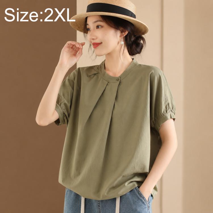 Vintage Overlap Collar Women Short Sleeve Shirt, M, L, XL, 2XL
