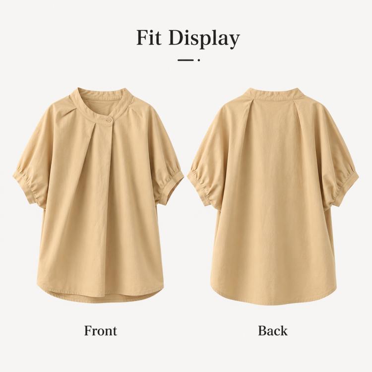 Vintage Overlap Collar Women Short Sleeve Shirt, M, L, XL, 2XL