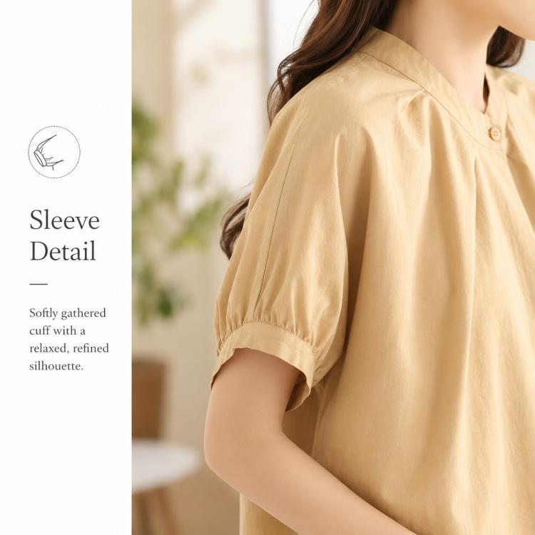 Vintage Overlap Collar Women Short Sleeve Shirt, M, L, XL, 2XL